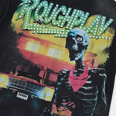 Rough Play Skeleton Cruiser Oversized Graphic Tee — Black