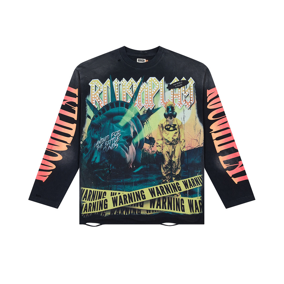 Rough Play Bandaid For The Battle Wounds Oversized Long Sleeve Tee — Black