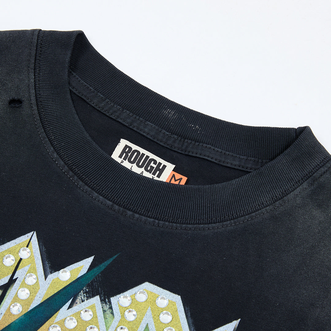 Rough Play Bandaid For The Battle Wounds Oversized Long Sleeve Tee — Black