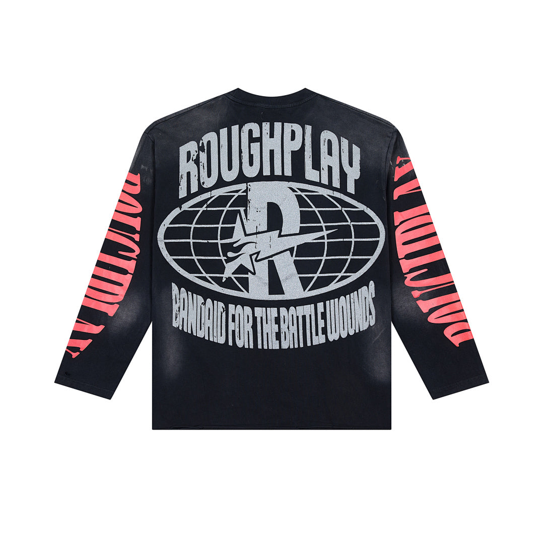 Rough Play Bandaid For The Battle Wounds Oversized Long Sleeve Tee — Black
