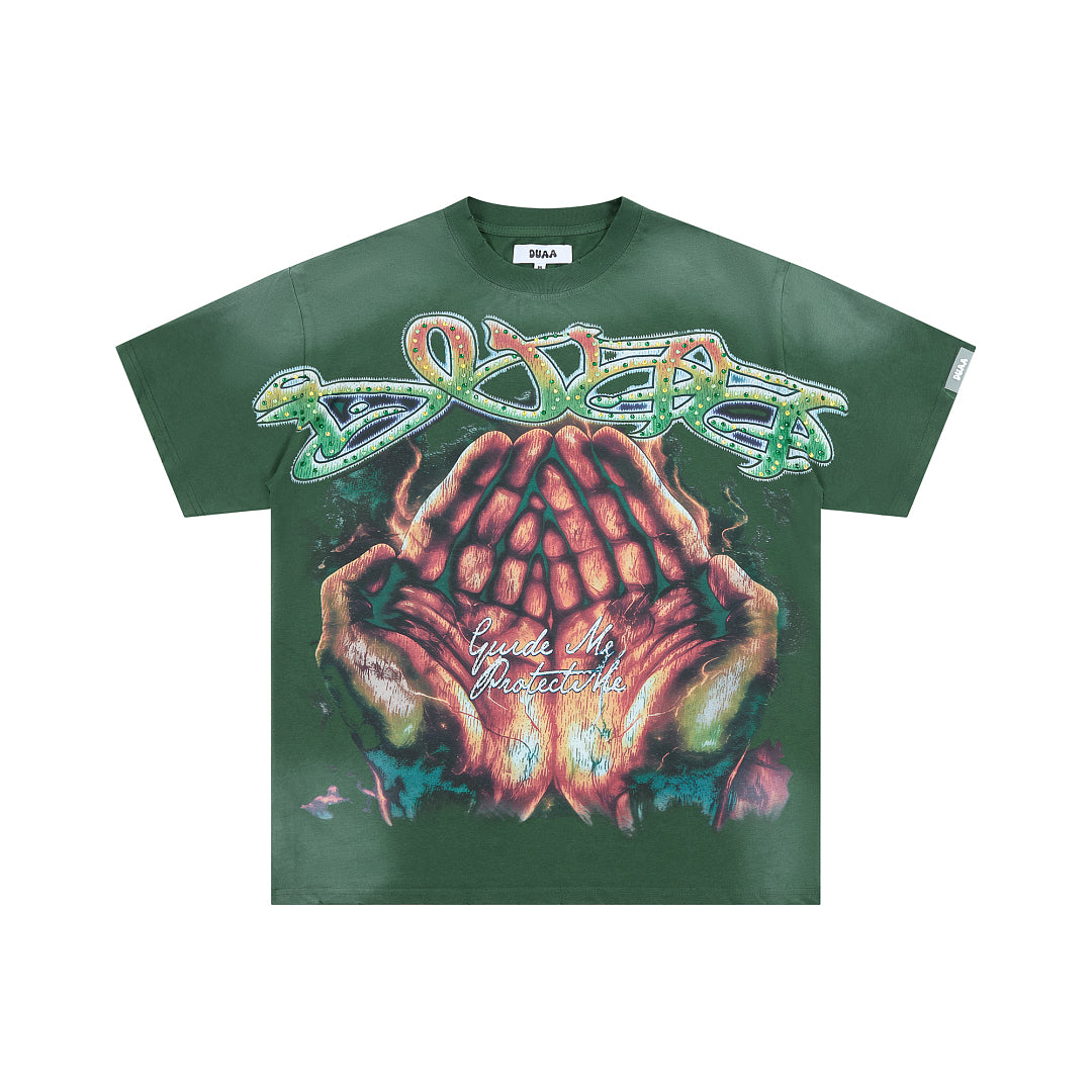 DUAA Guide Me Protect Me Oversized Graphic Tee — Forest Green