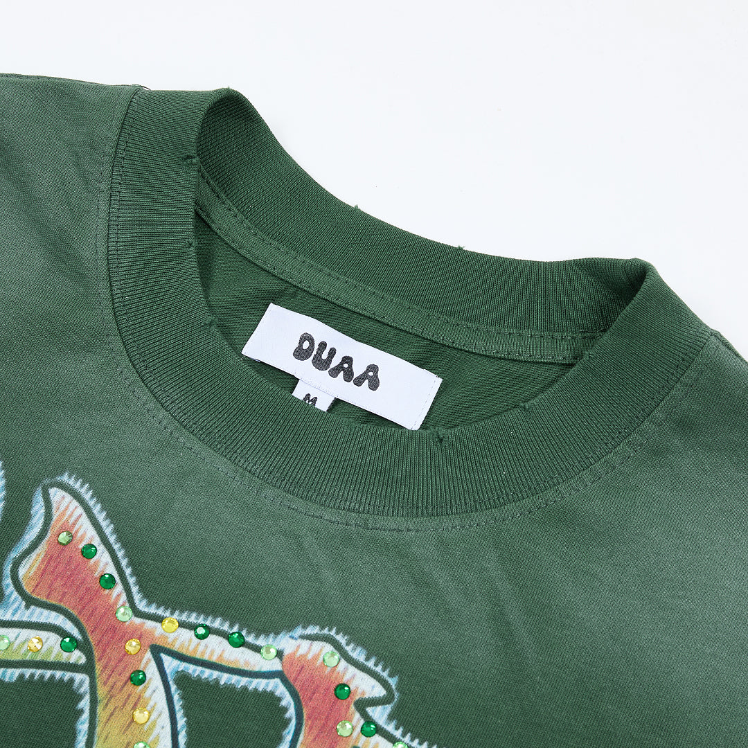 DUAA Guide Me Protect Me Oversized Graphic Tee — Forest Green