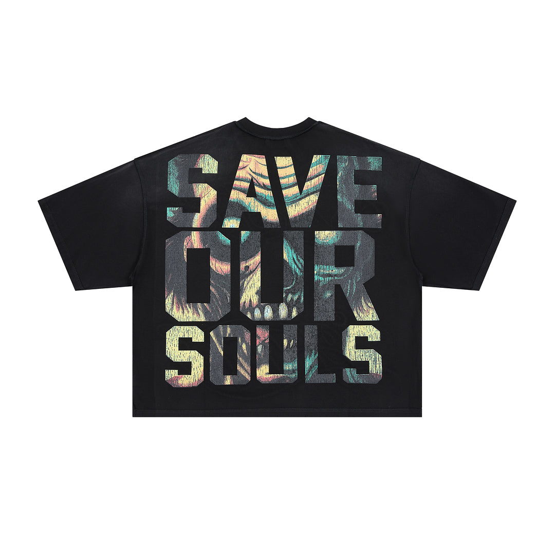 Rare Peace Save Our Souls Oversized Graphic Tee — Black