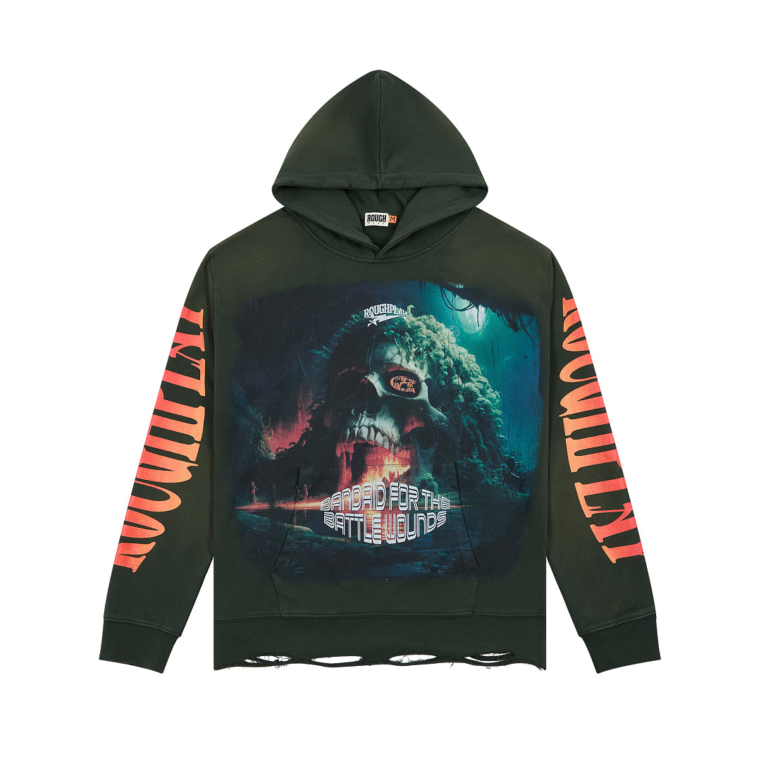 Rough Play Bandaid For The Battle Wounds Oversized Hoodie — Black