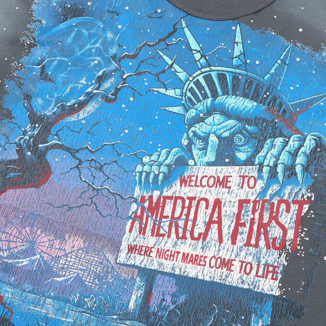 Rare Peace America First Oversized Graphic Tee — Washed Grey