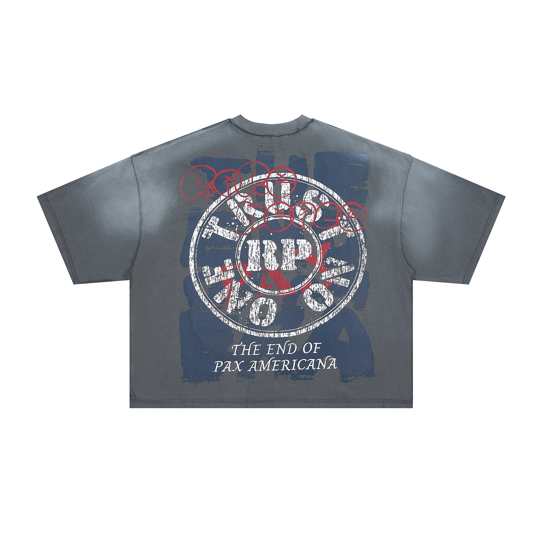Rare Peace America First Oversized Graphic Tee — Washed Grey