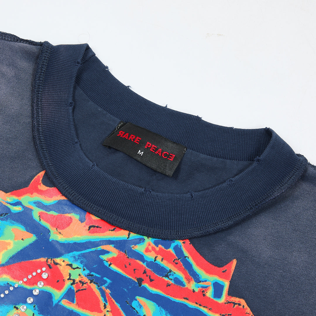 Rare Peace Sorry For The Rest Of The World Oversized Graphic Tee — Navy