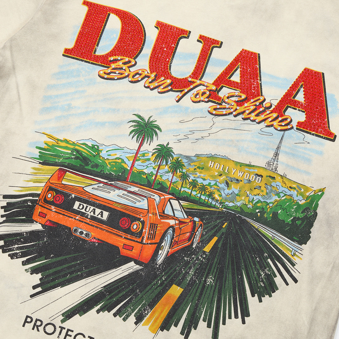 DUAA Born To Shine Oversized Graphic Tee — Cream