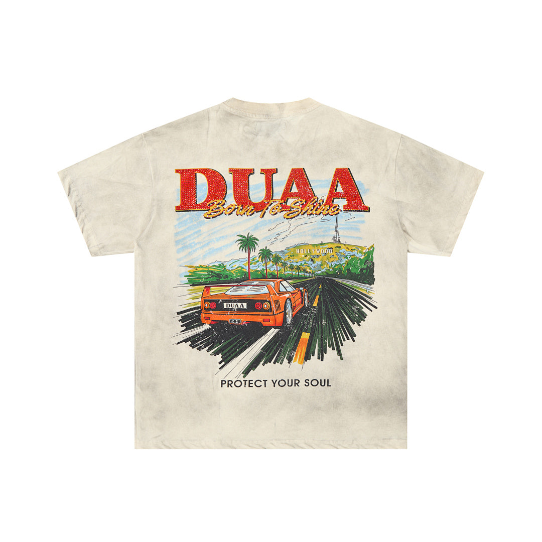DUAA Born To Shine Oversized Graphic Tee — Cream