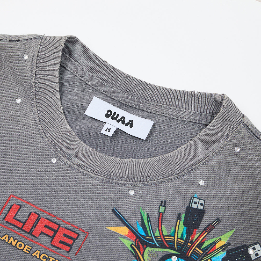 DUAA All Wired Oversized Graphic Tee — Grey