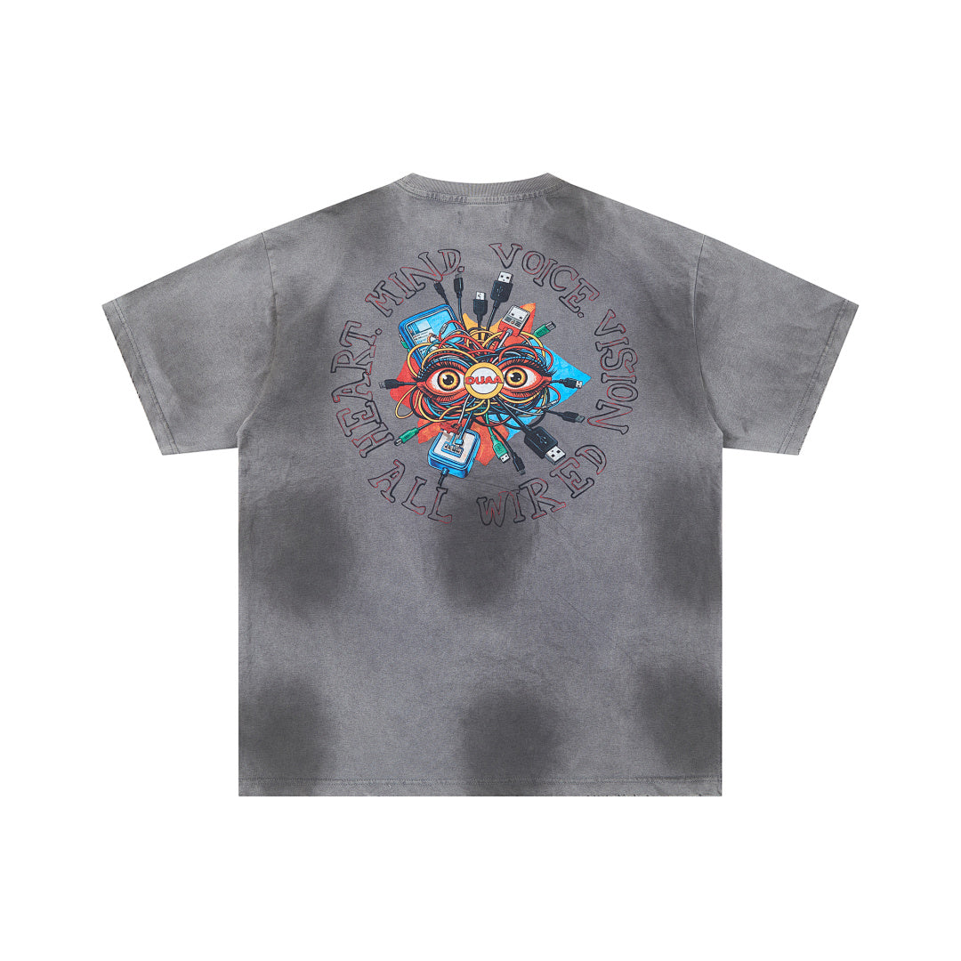 DUAA All Wired Oversized Graphic Tee — Grey