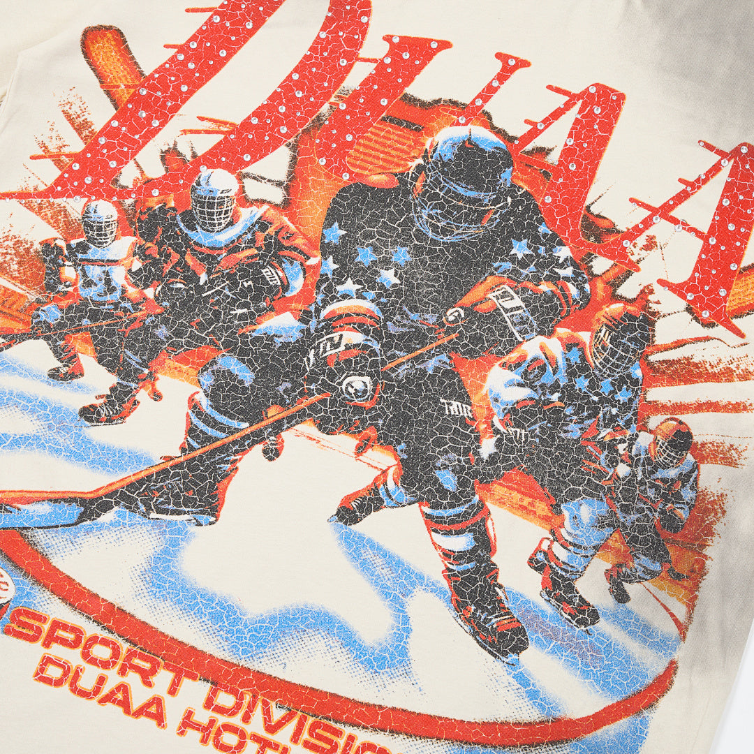 DUAA Sport Division Hockey Oversized Graphic Tee — Cream