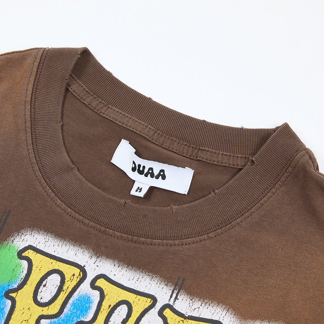 DUAA Records 1993 Angel Oversized Graphic Tee — Washed Brown