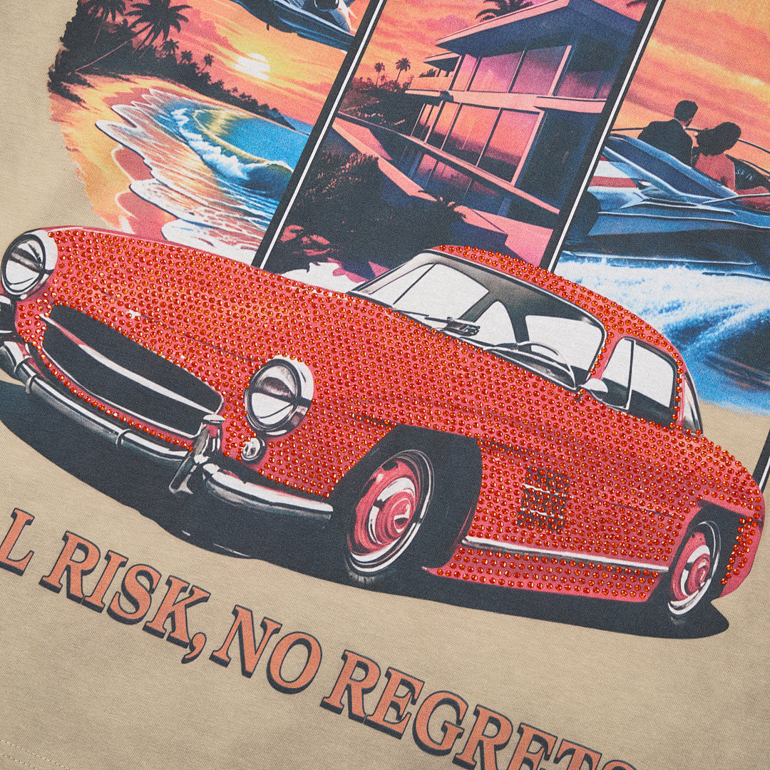 DUAA All Risk No Regrets Oversized Graphic Tee — Sand