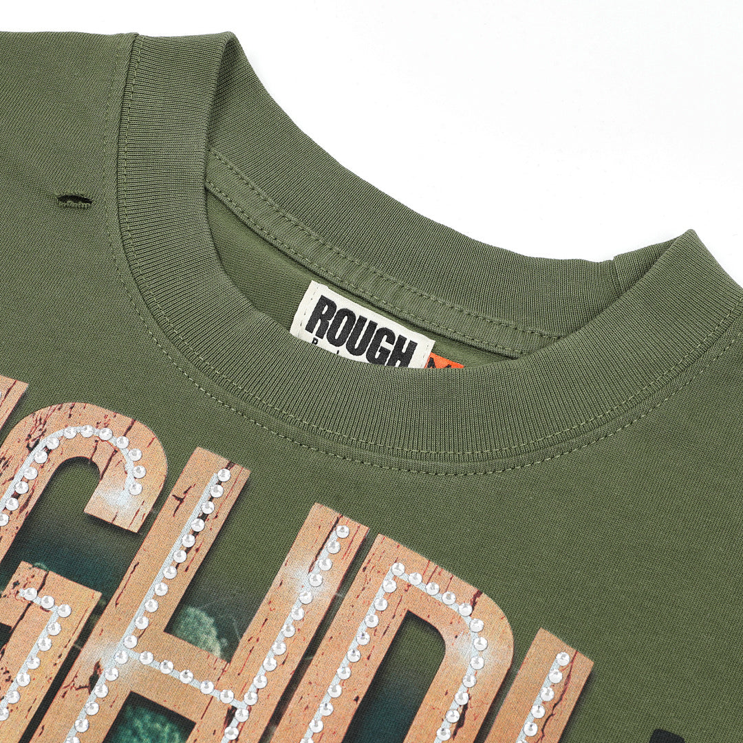 Rough Play Jungle Skull Oversized Graphic Tee — Olive