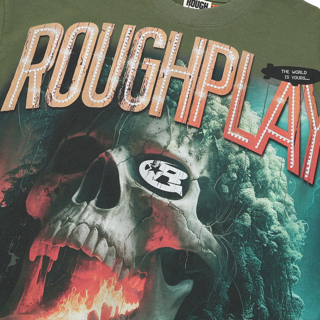 Rough Play Jungle Skull Oversized Graphic Tee — Olive