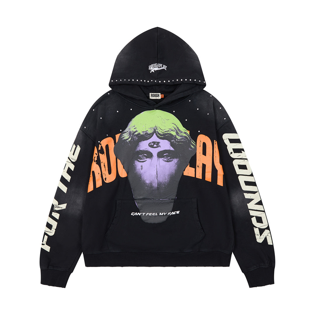 Rough Play Can’t Feel My Face Oversized Hoodie — Black