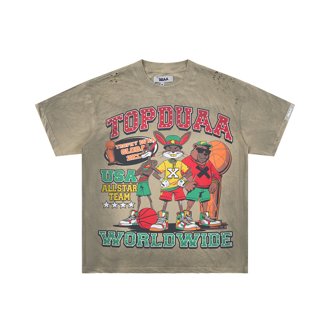 DUAA Top Duaa USA All Star Team Oversized Graphic Tee — Washed Khaki