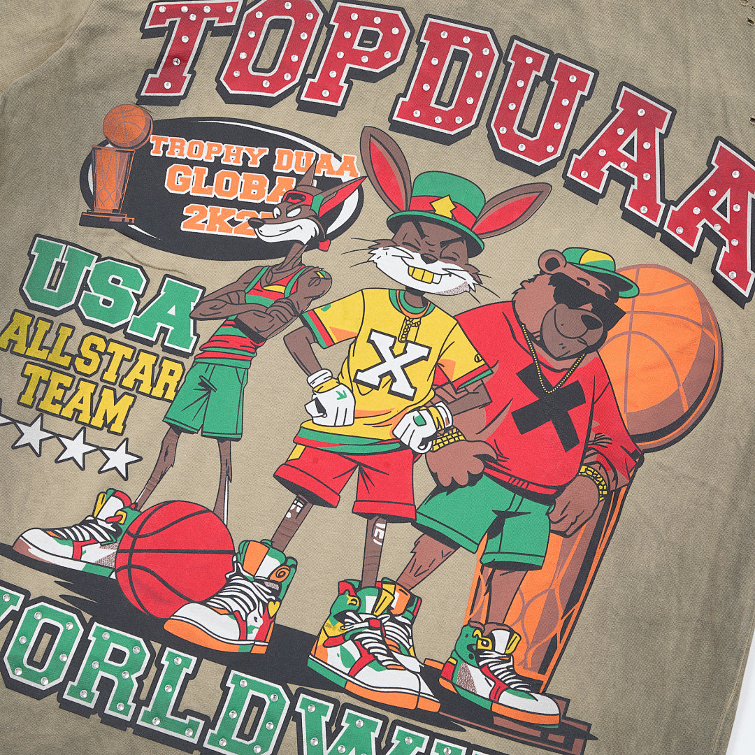 DUAA Top Duaa USA All Star Team Oversized Graphic Tee — Washed Khaki