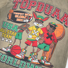 DUAA Top Duaa USA All Star Team Oversized Graphic Tee — Washed Khaki