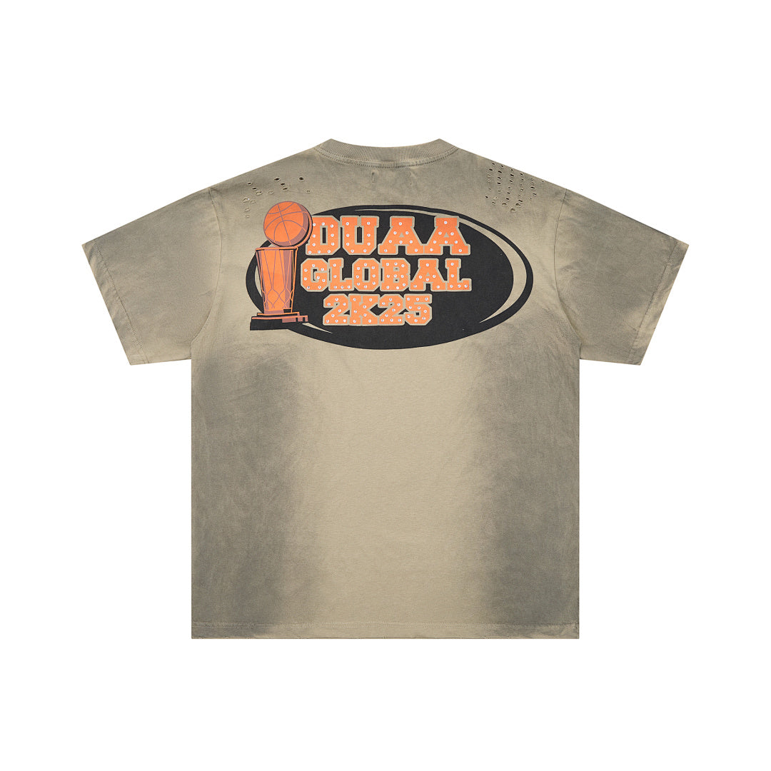 DUAA Top Duaa USA All Star Team Oversized Graphic Tee — Washed Khaki