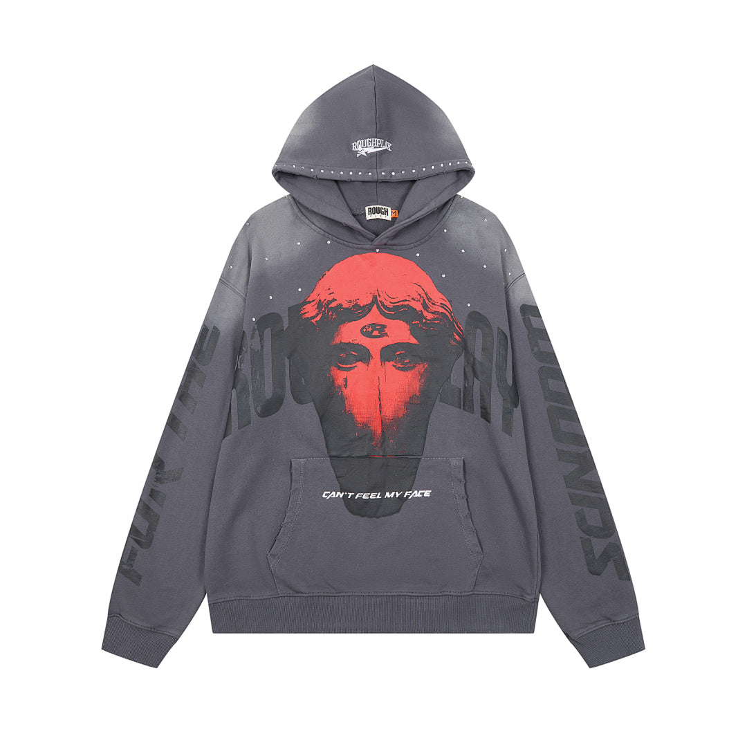 Rough Play Can’t Feel My Face Oversized Hoodie — Grey