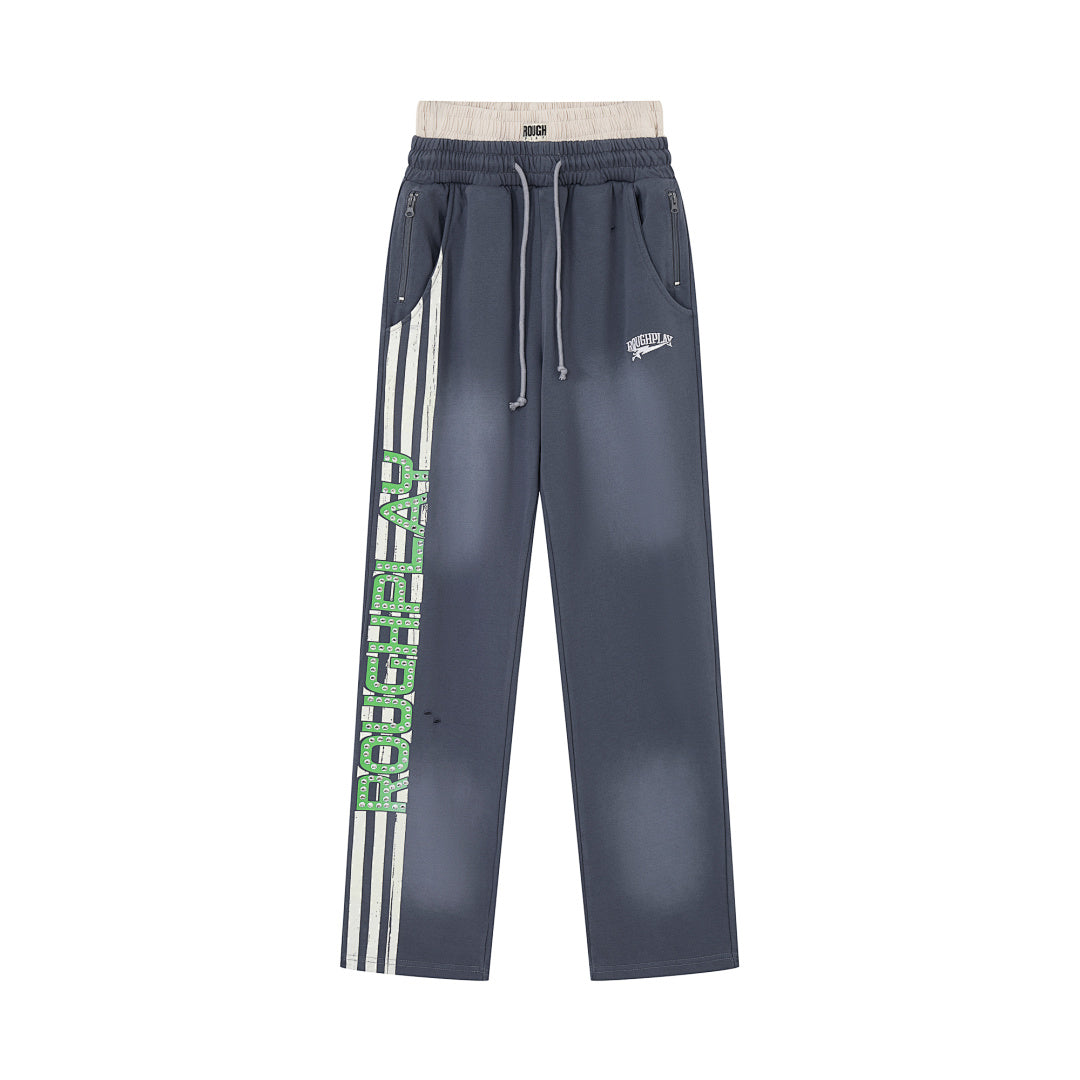 Rough Play Rhinestone Wordmark Oversized Sweatpants — Slate