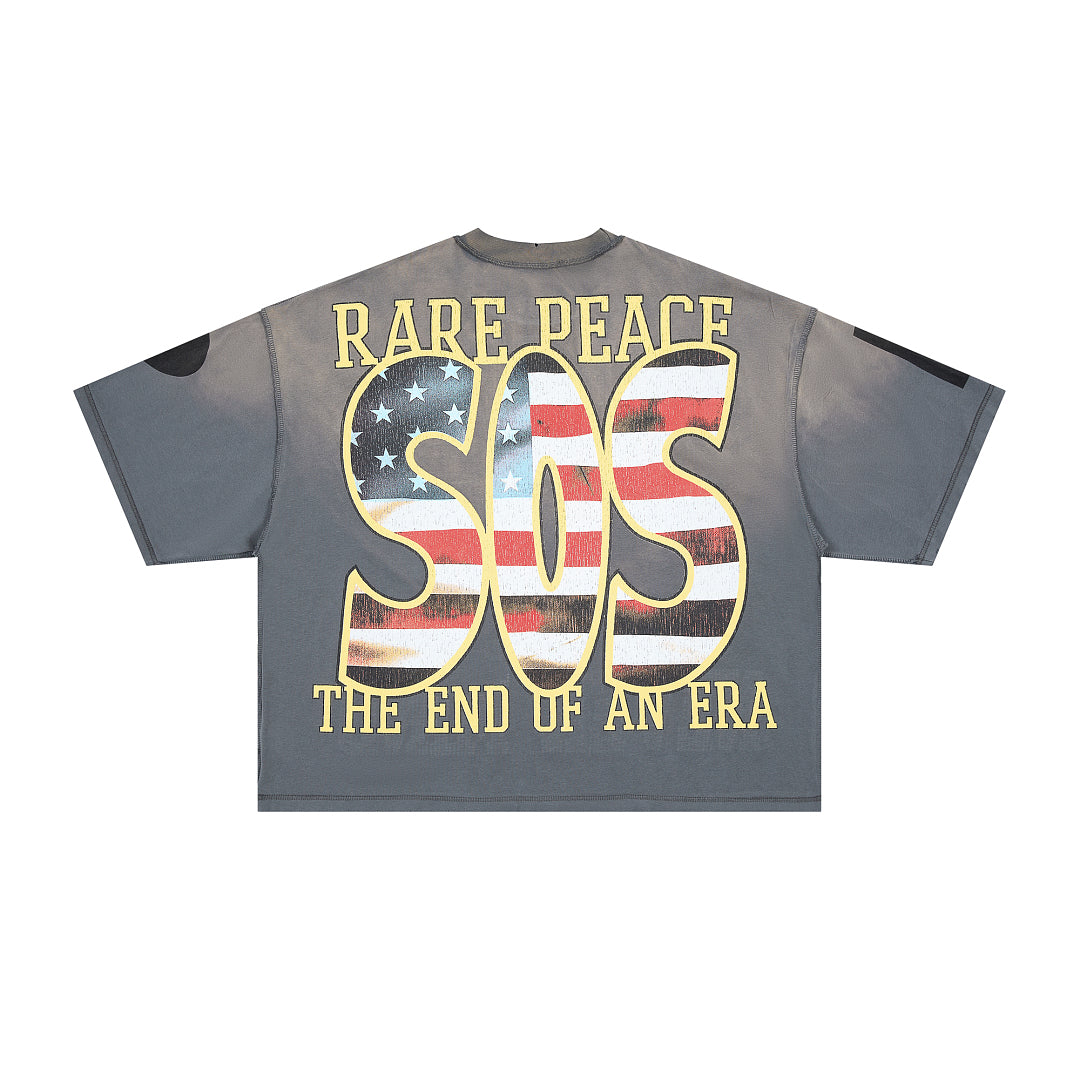 Rare Peace SOS The End Of An Era Crop Tee — Washed Grey