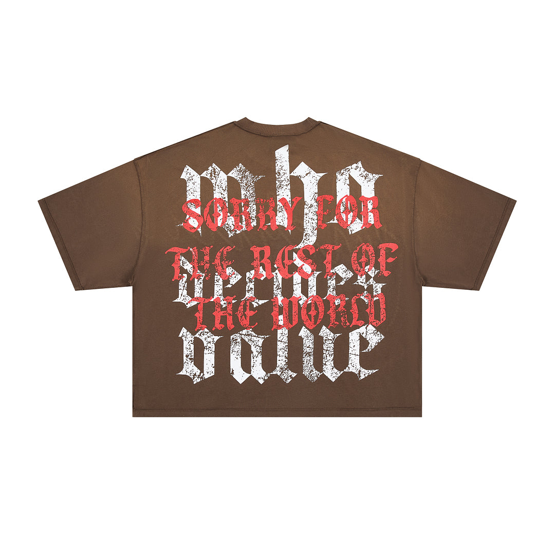 Rare Peace Sorry For The Rest Of The World Crop Tee — Brown