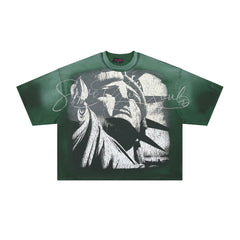 Rare Peace Lady Liberty Oversized Graphic Tee - Forest Green