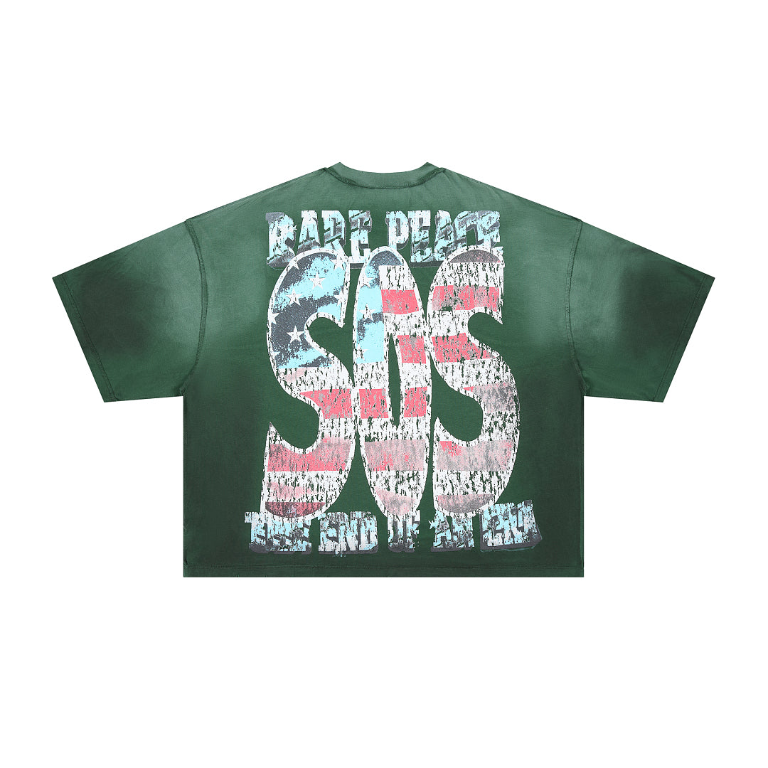Rare Peace Lady Liberty Oversized Graphic Tee - Forest Green