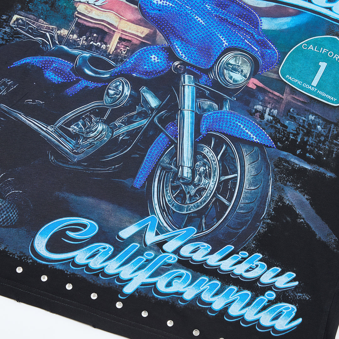 DUAA On the Road Malibu California Oversized Graphic Tee — Black