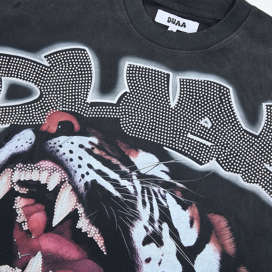 DUAA Roaring Tiger Oversized Graphic Tee — Washed Black