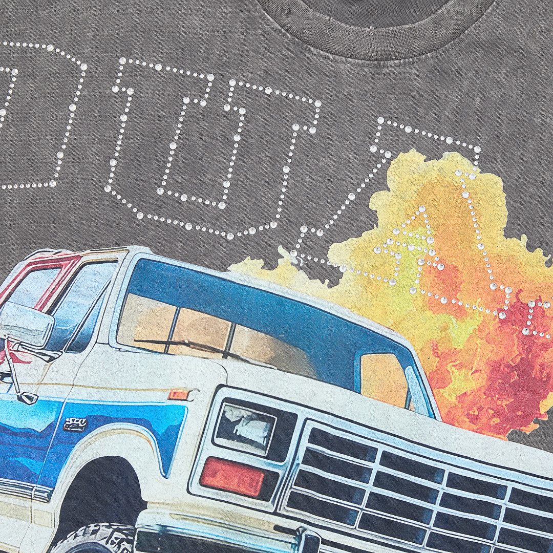 DUAA Money Truck Oversized Graphic Tee — Washed Grey