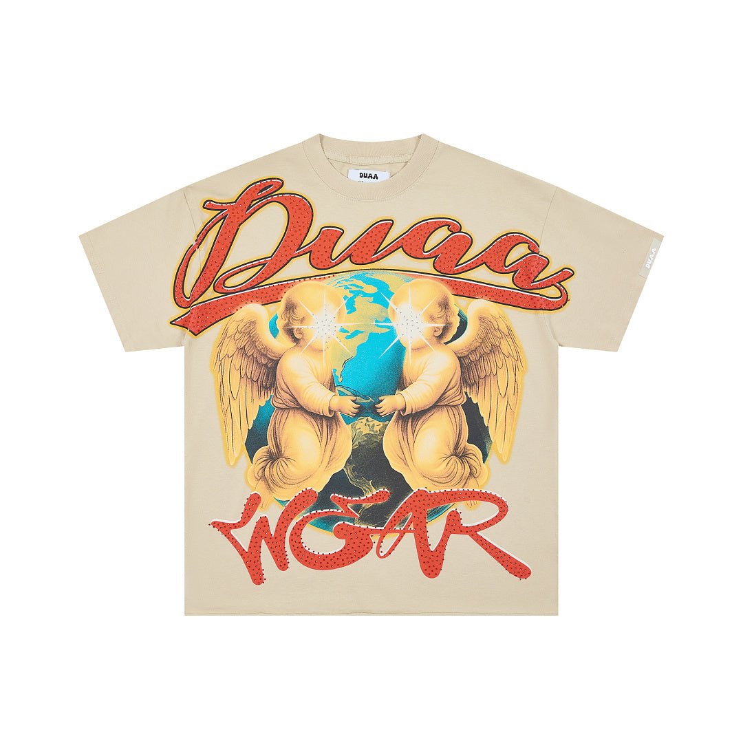 DUAA Twin Angels Oversized Graphic Tee — Sand
