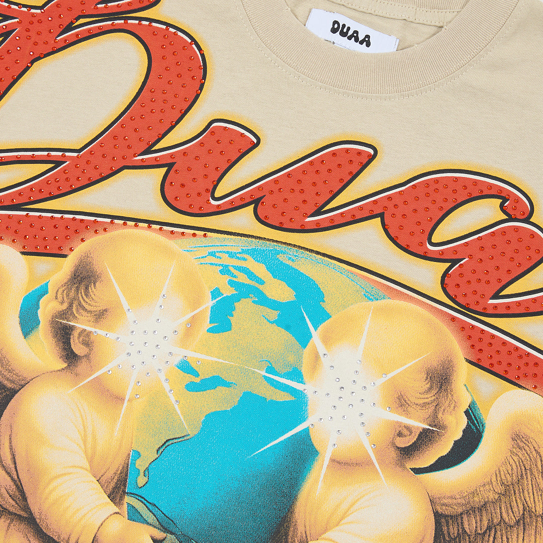 DUAA Twin Angels Oversized Graphic Tee — Sand