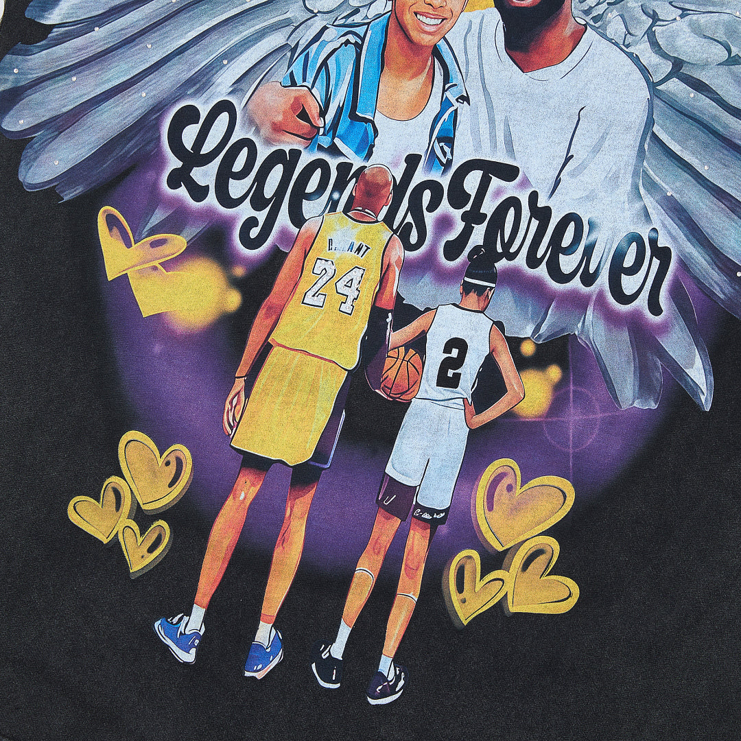 DUAA Legends Forever Oversized Graphic Tee — Washed Black