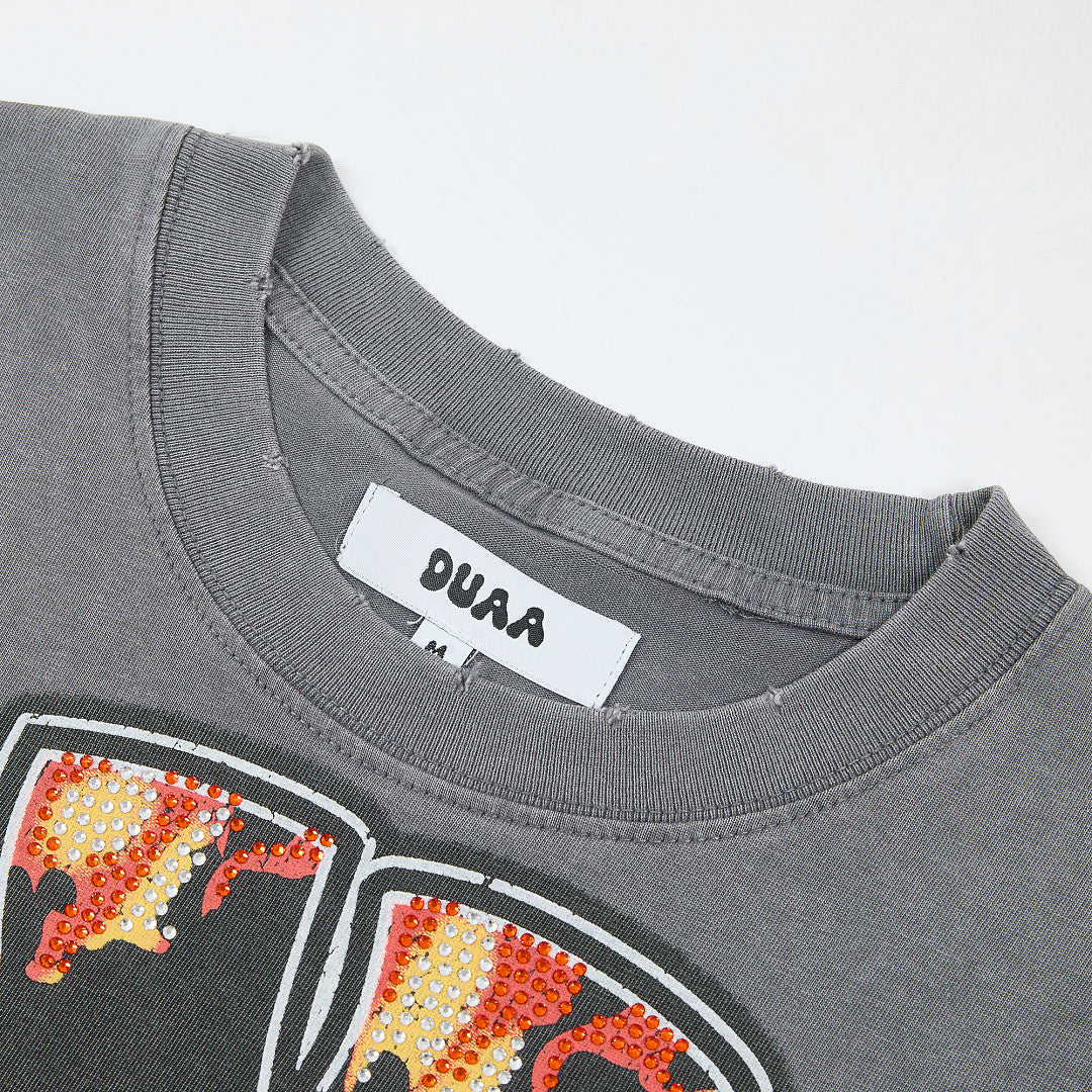 DUAA Raging Bull Oversized Graphic Tee — Washed Grey