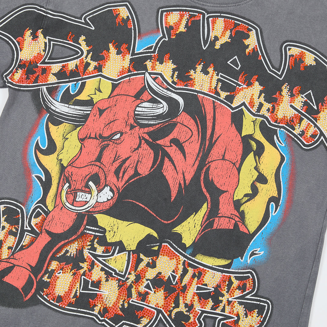 DUAA Raging Bull Oversized Graphic Tee — Washed Grey