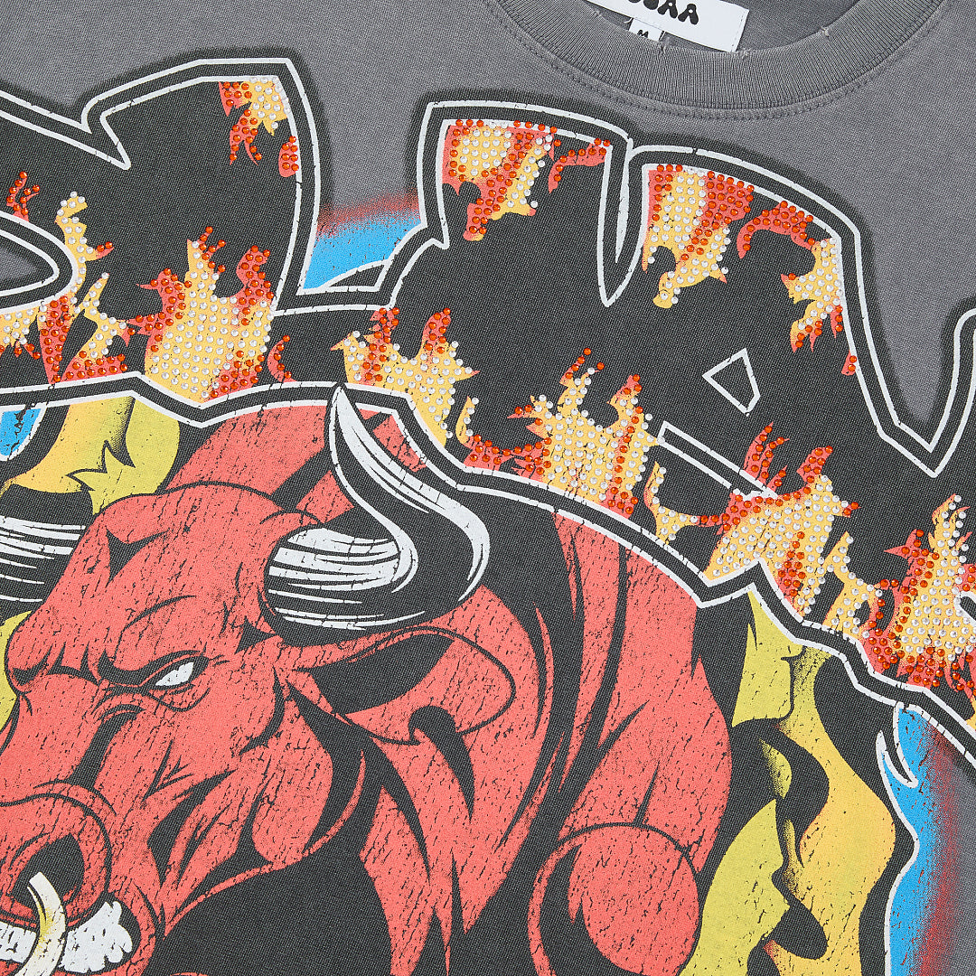DUAA Raging Bull Oversized Graphic Tee — Washed Grey
