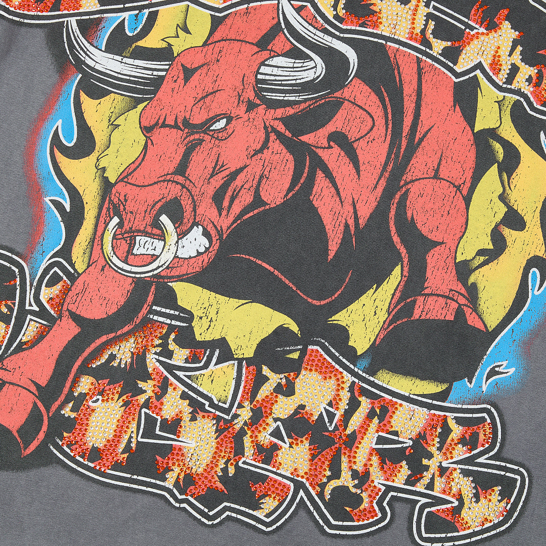 DUAA Raging Bull Oversized Graphic Tee — Washed Grey