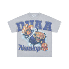 DUAA Nonstop Tiger Oversized Graphic Tee — Light Grey