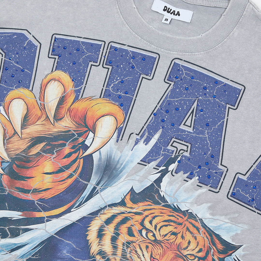 DUAA Nonstop Tiger Oversized Graphic Tee — Light Grey