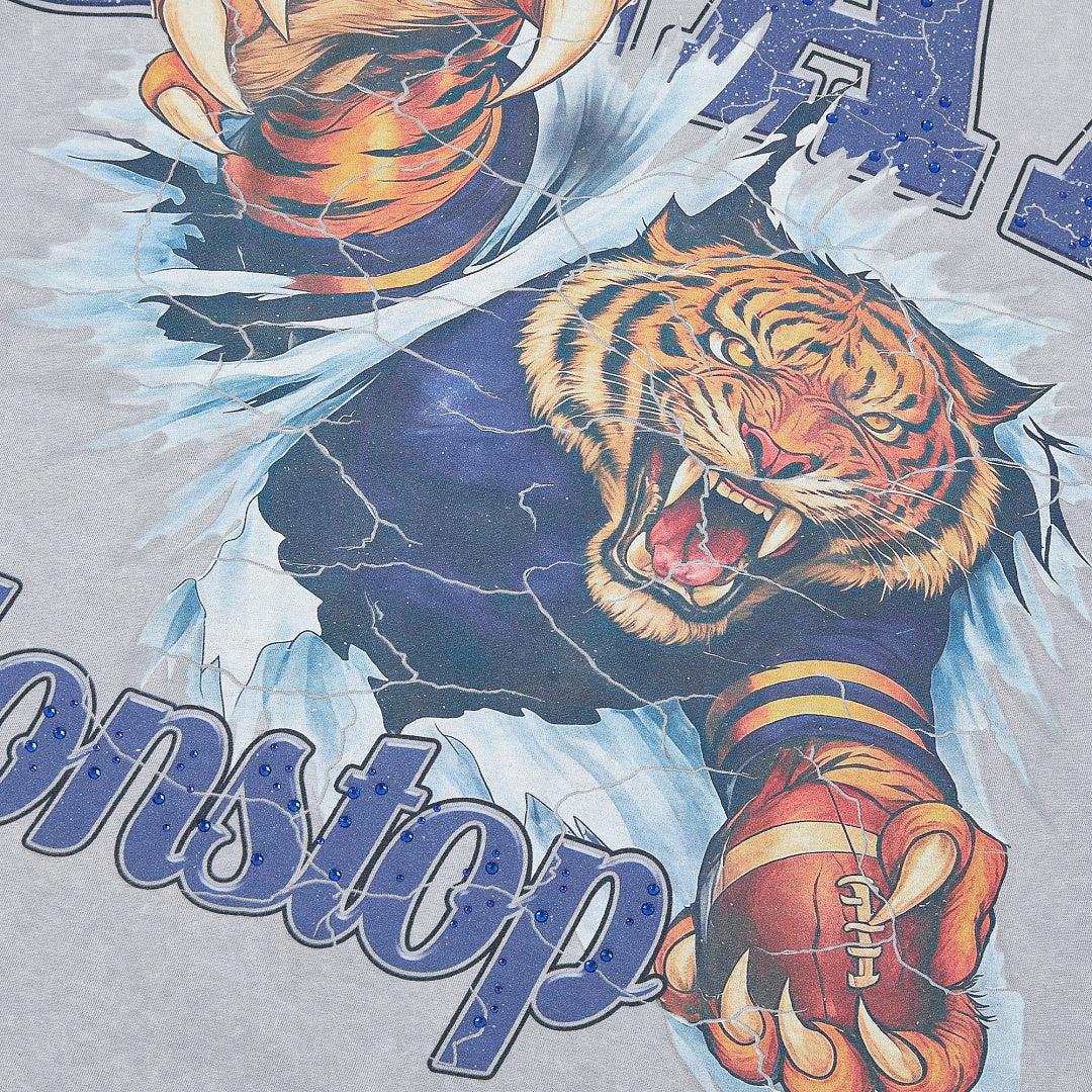 DUAA Nonstop Tiger Oversized Graphic Tee — Light Grey