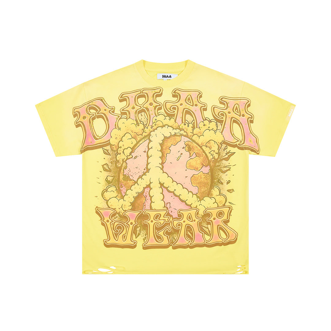 DUAA Wear Peace Earth Oversized Graphic Tee — Yellow