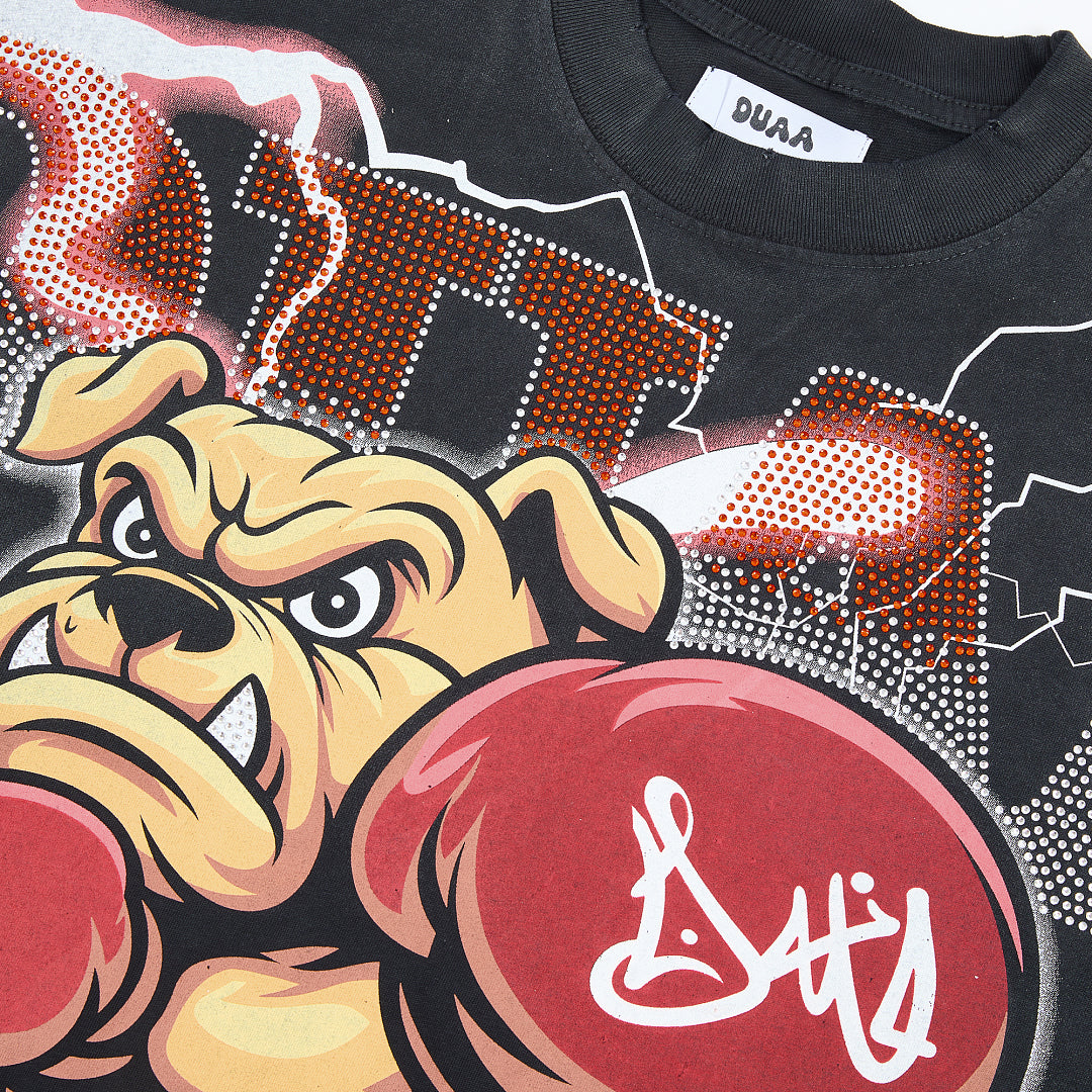 DUAA Boxing Bulldog Oversized Graphic Tee — Black