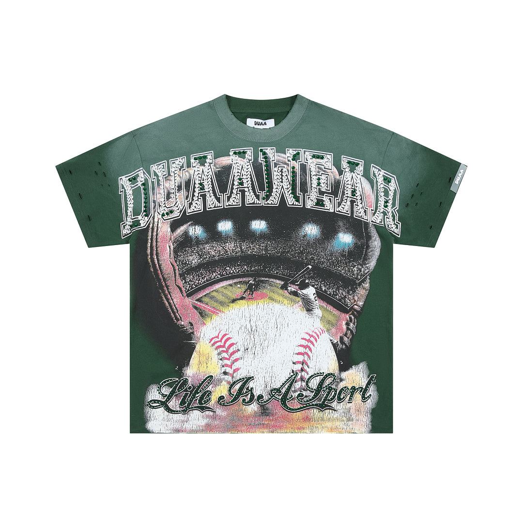 DUAA Wear Life Is A Sport Oversized Graphic Tee — Forest Green