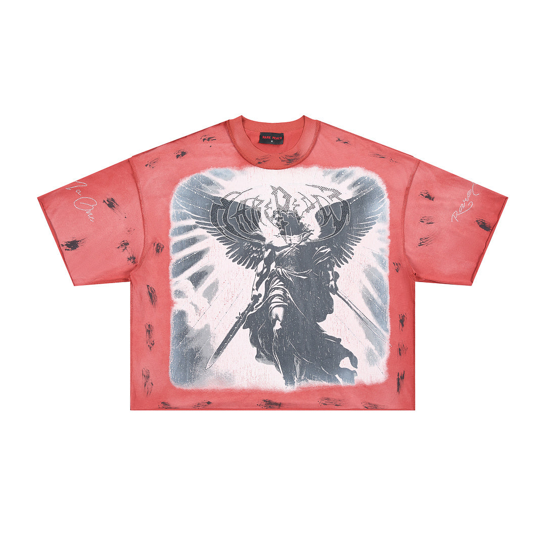 Rare Peace Angel Warrior Oversized Graphic Tee — Washed Pink
