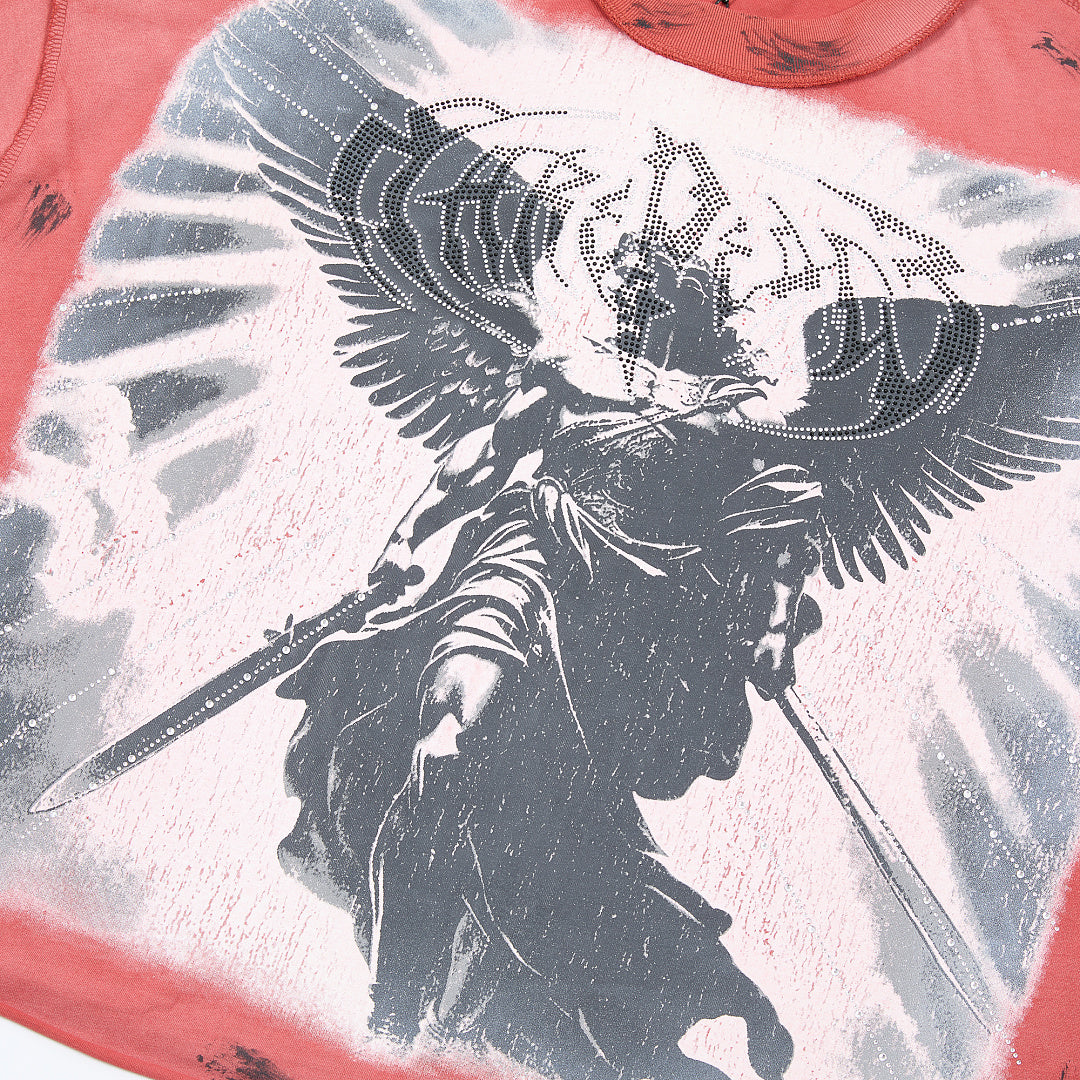 Rare Peace Angel Warrior Oversized Graphic Tee — Washed Pink