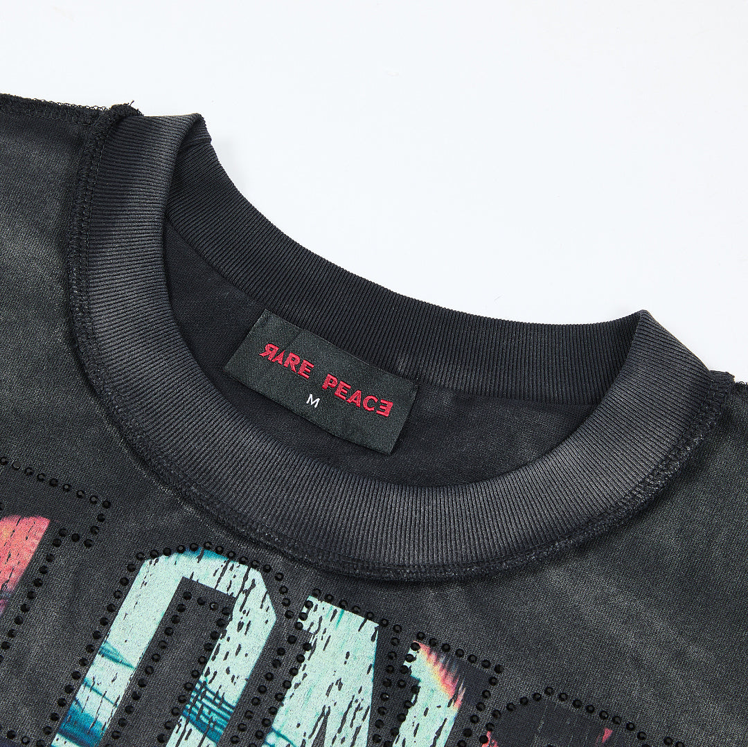 Rare Peace No Longer Human Oversized Graphic Tee — Washed Black